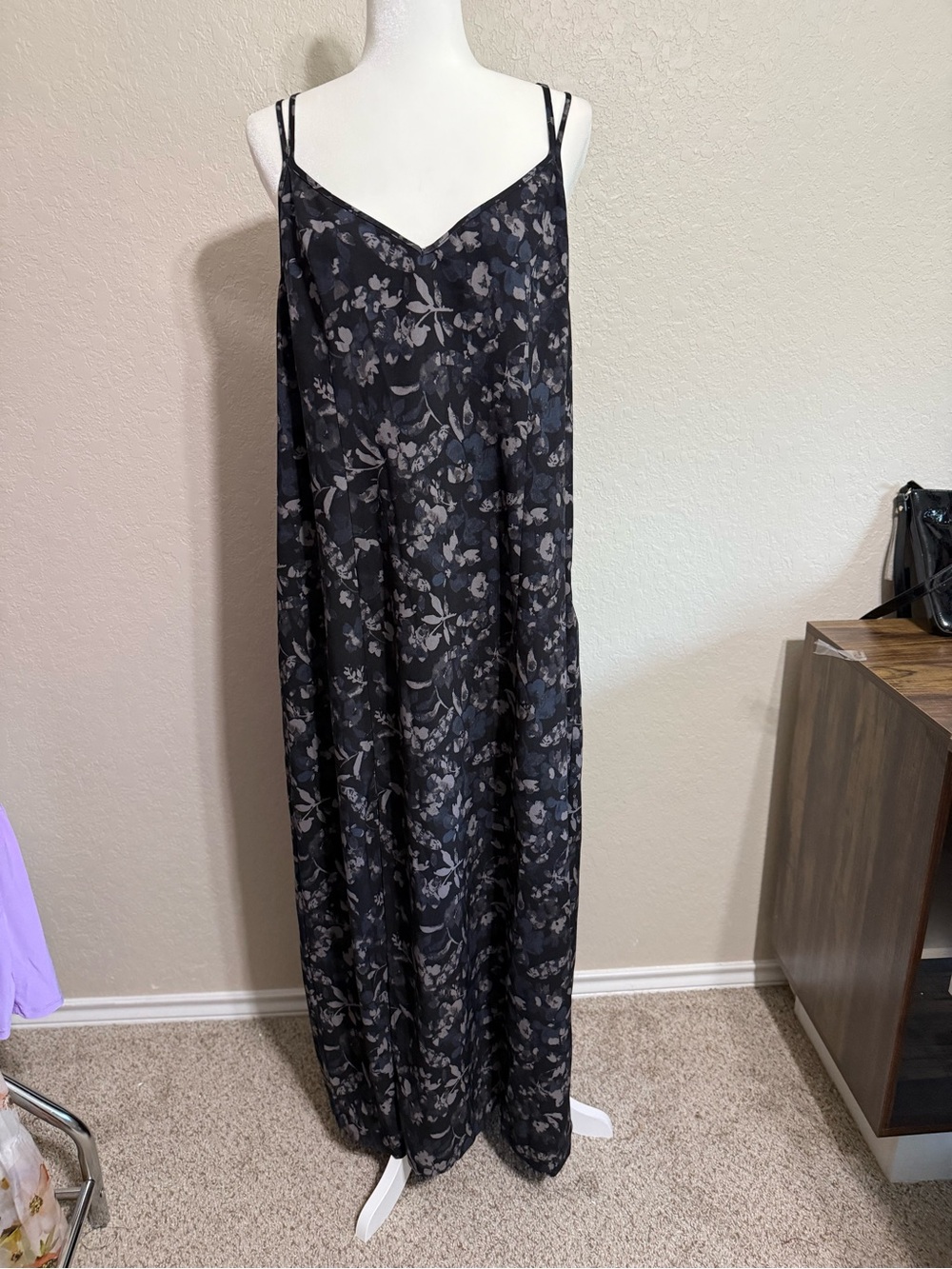 torrid Black and Gray Floral Slip Maxi Dress - Picture 3 of 16